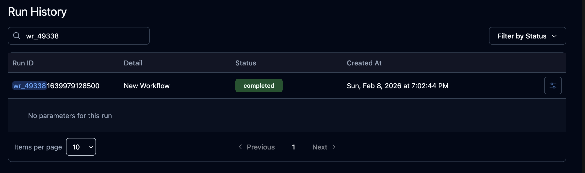 Searching for a run by ID