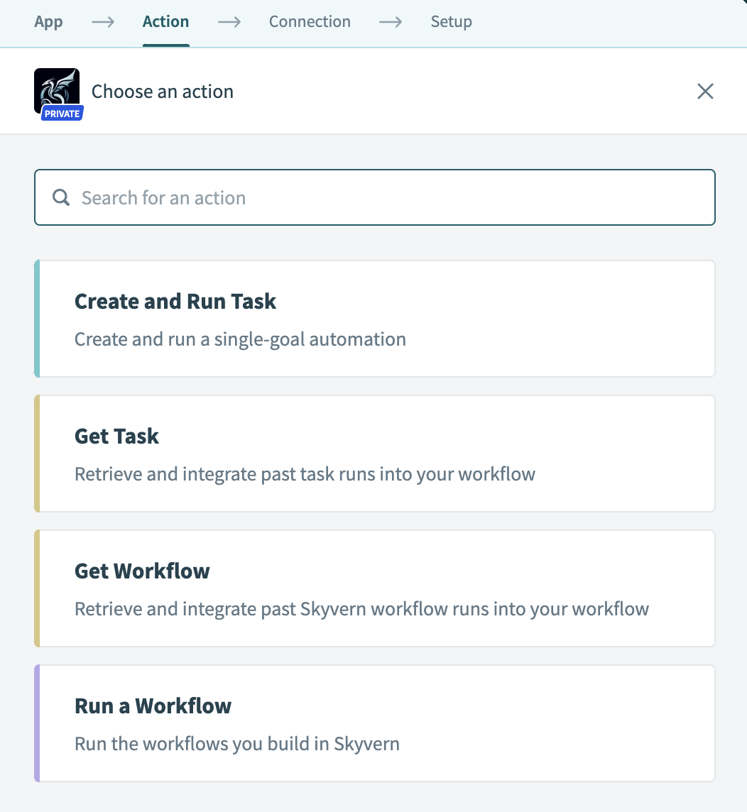 List of available Skyvern actions in Workato