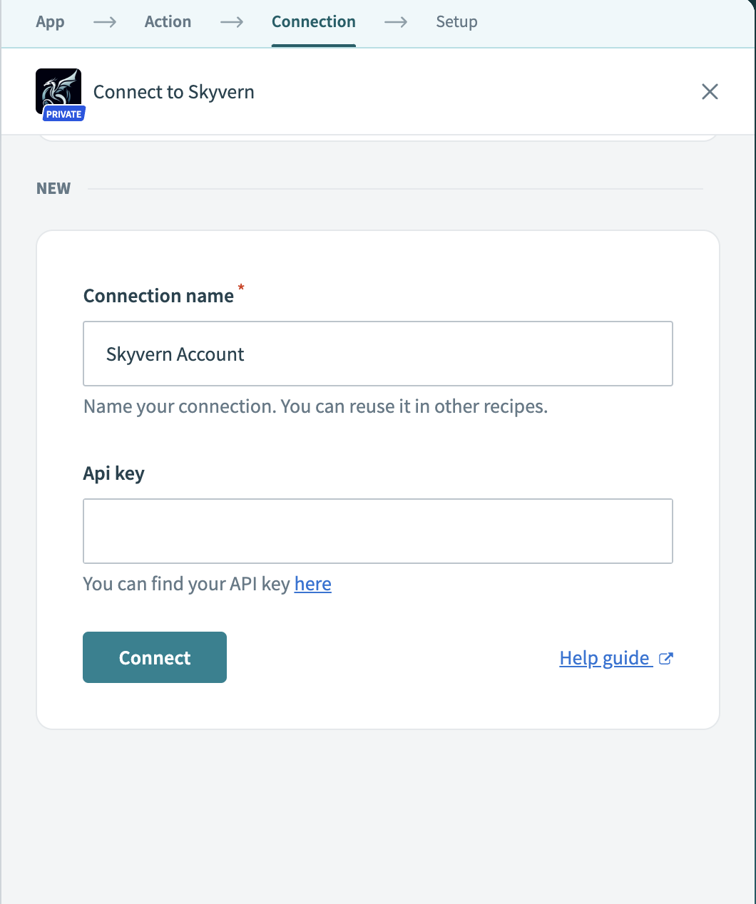 Connect Skyvern account in Workato