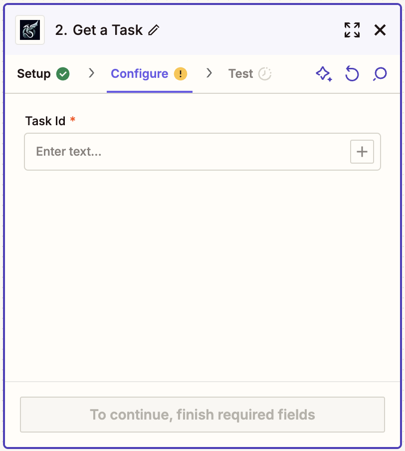 Enter Task ID field in Zapier