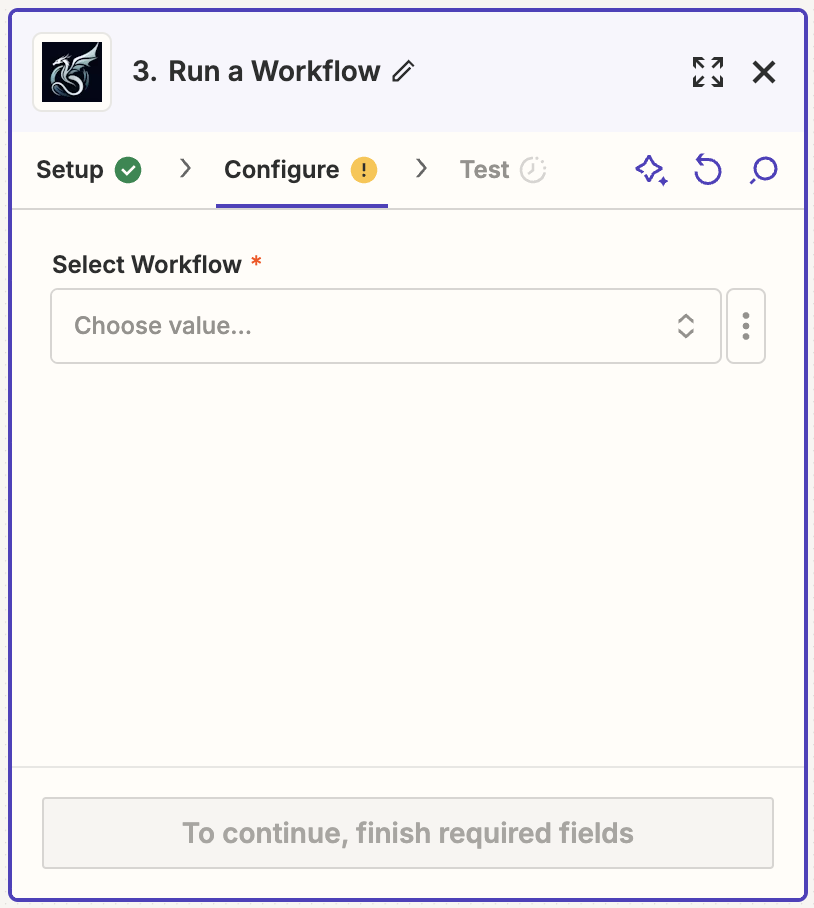 Select workflow in Zapier