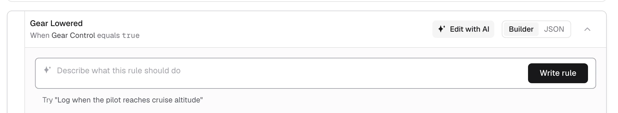 A rule open on the Event rules tab with Edit with AI showing the box to describe what the rule should do