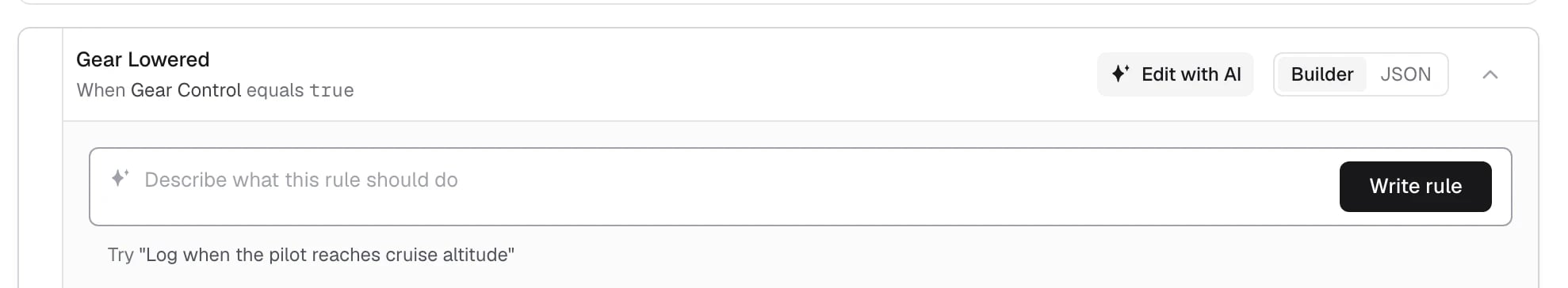 A rule open on the Event rules tab with Edit with AI showing the box to describe what the rule should do