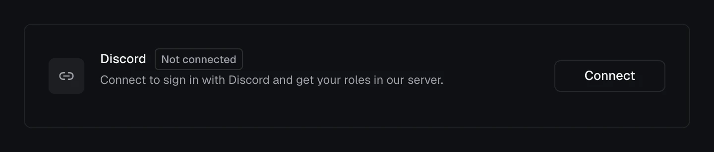 Connections: the Discord row, Not connected, with Connect