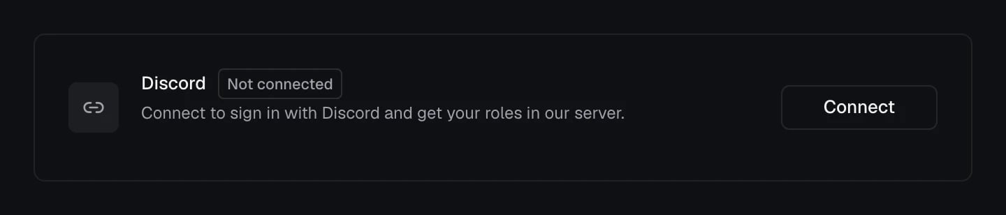 Connections: the Discord row, Not connected, with Connect