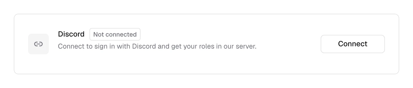 Connections: the Discord row, Not connected, with Connect