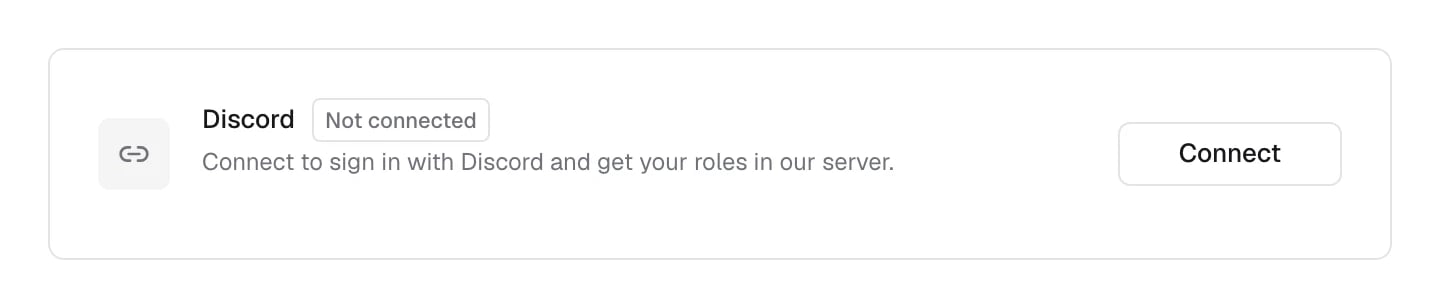 Connections: the Discord row, Not connected, with Connect