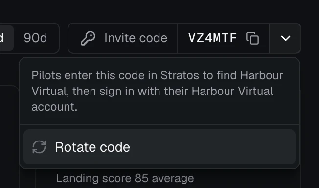The invite code on the Overview, with its menu open: what the code is for, and Rotate code