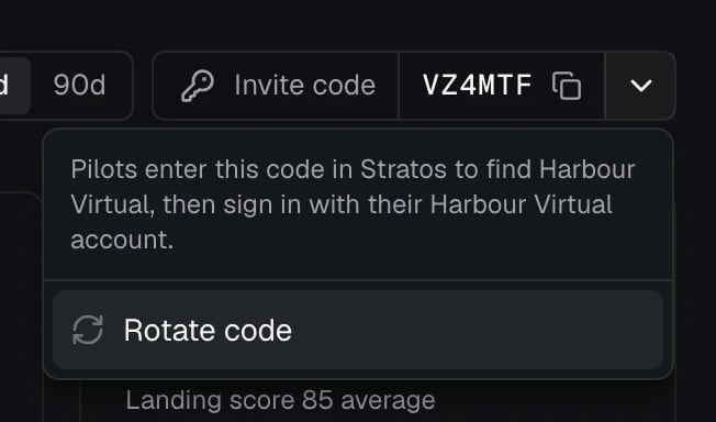 The invite code on the Overview, with its menu open: what the code is for, and Rotate code