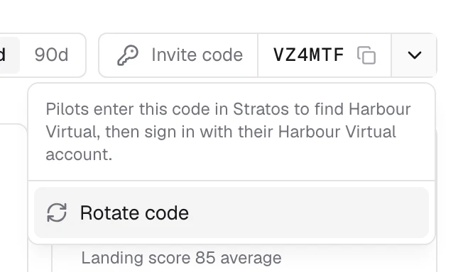 The invite code on the Overview, with its menu open: what the code is for, and Rotate code