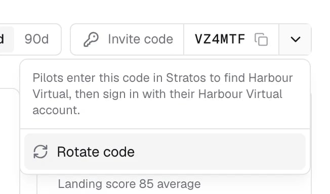The invite code on the Overview, with its menu open: what the code is for, and Rotate code