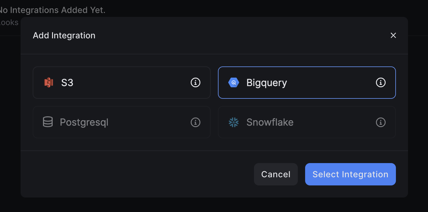 Add Integration BigQuery