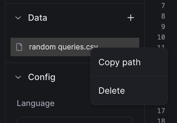Datasets context menu