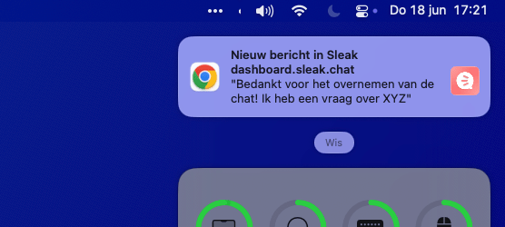 Voorbeeld van een browsermelding van Sleak rechtsboven in het scherm