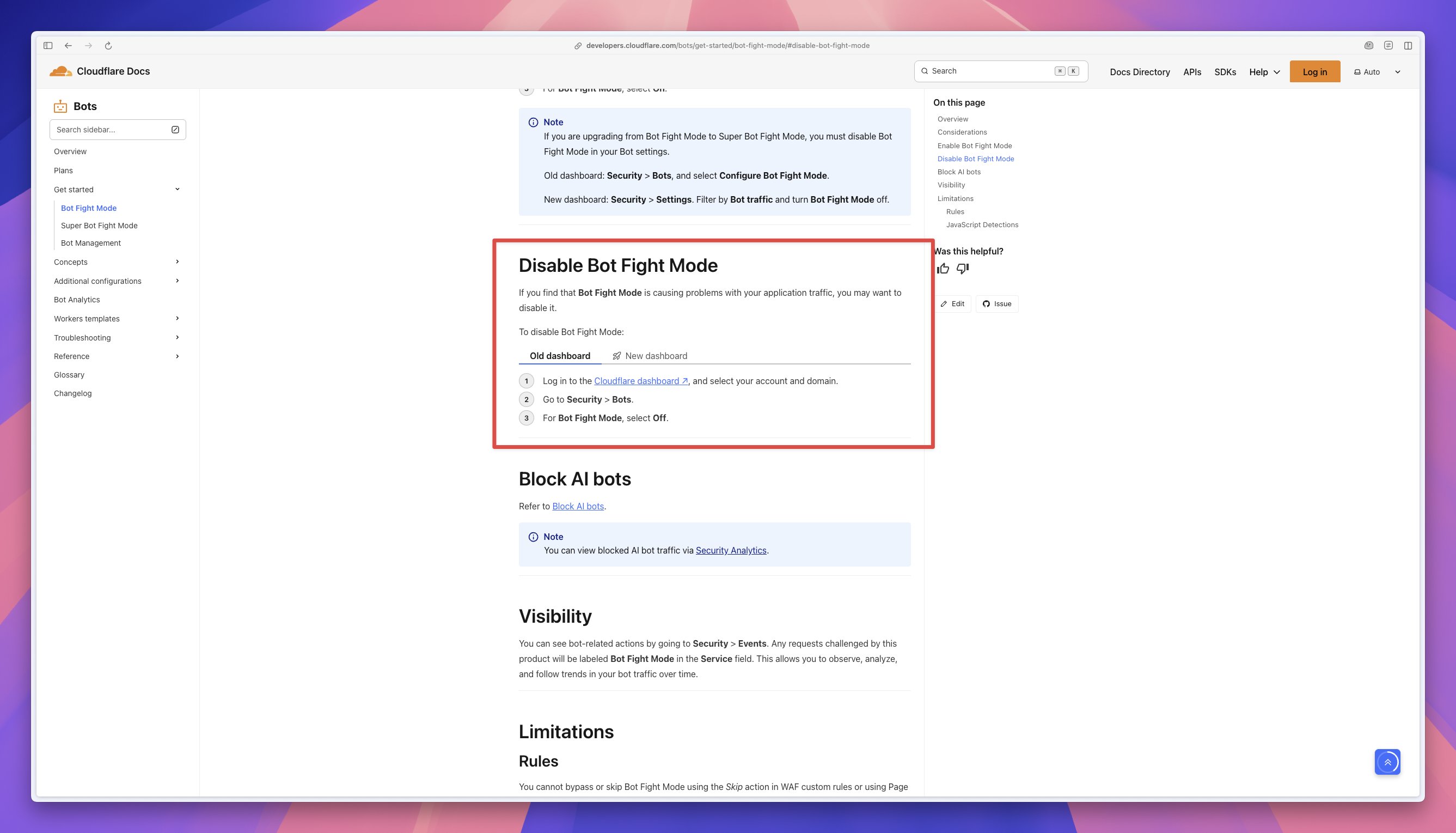 Cloudflare Bot Fight Mode uitschakelen