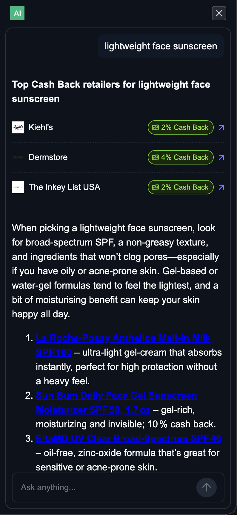 AI Chat panel showing conversation