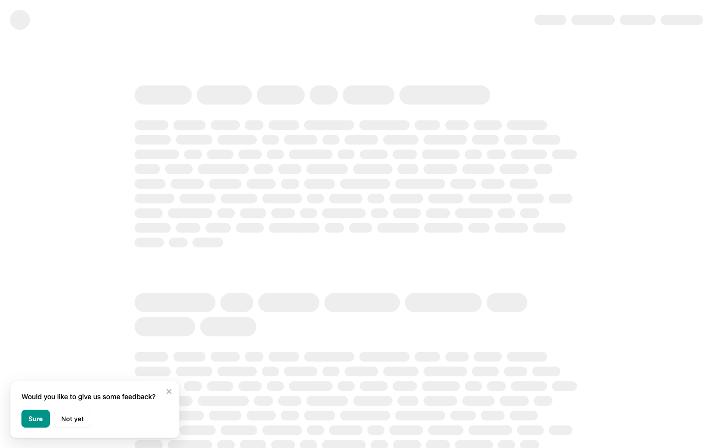 A Feedback popup asking "Would you like to give us some feedback?" at the bottom of a page