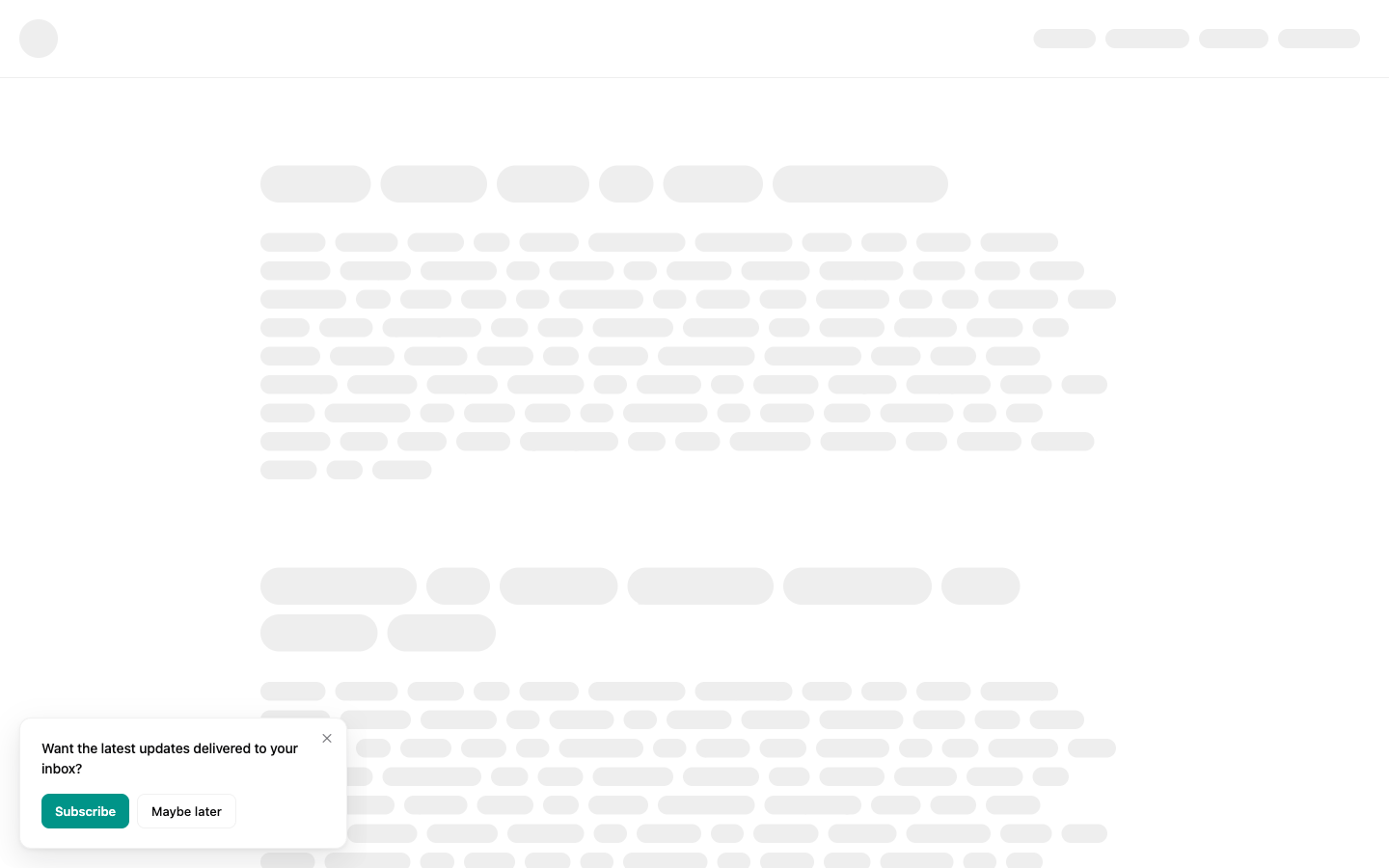 A Subscribe popup asking "Want the latest updates delivered to your inbox?"