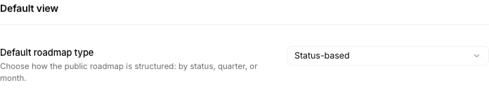 The Default view setting with a Default roadmap type dropdown set to Status-based