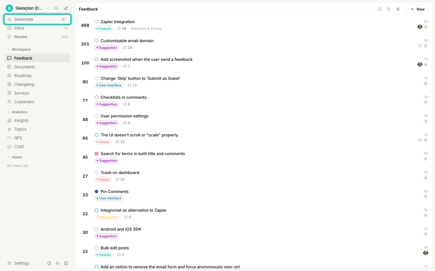 The admin dashboard with the Sleekmate item at the top of the left sidebar highlighted