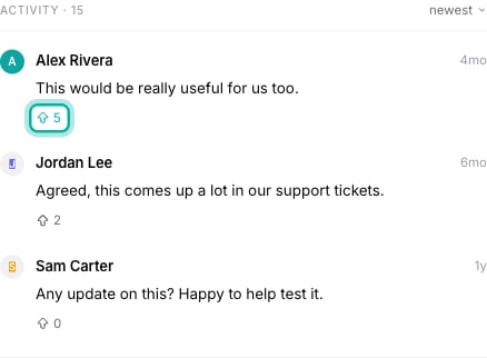 The like control at the bottom of a comment, an up-arrow with a count beside it