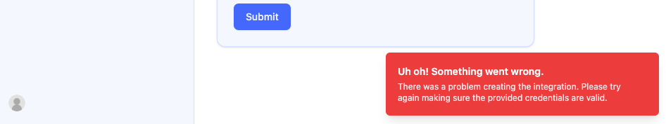 Failed integration creation message