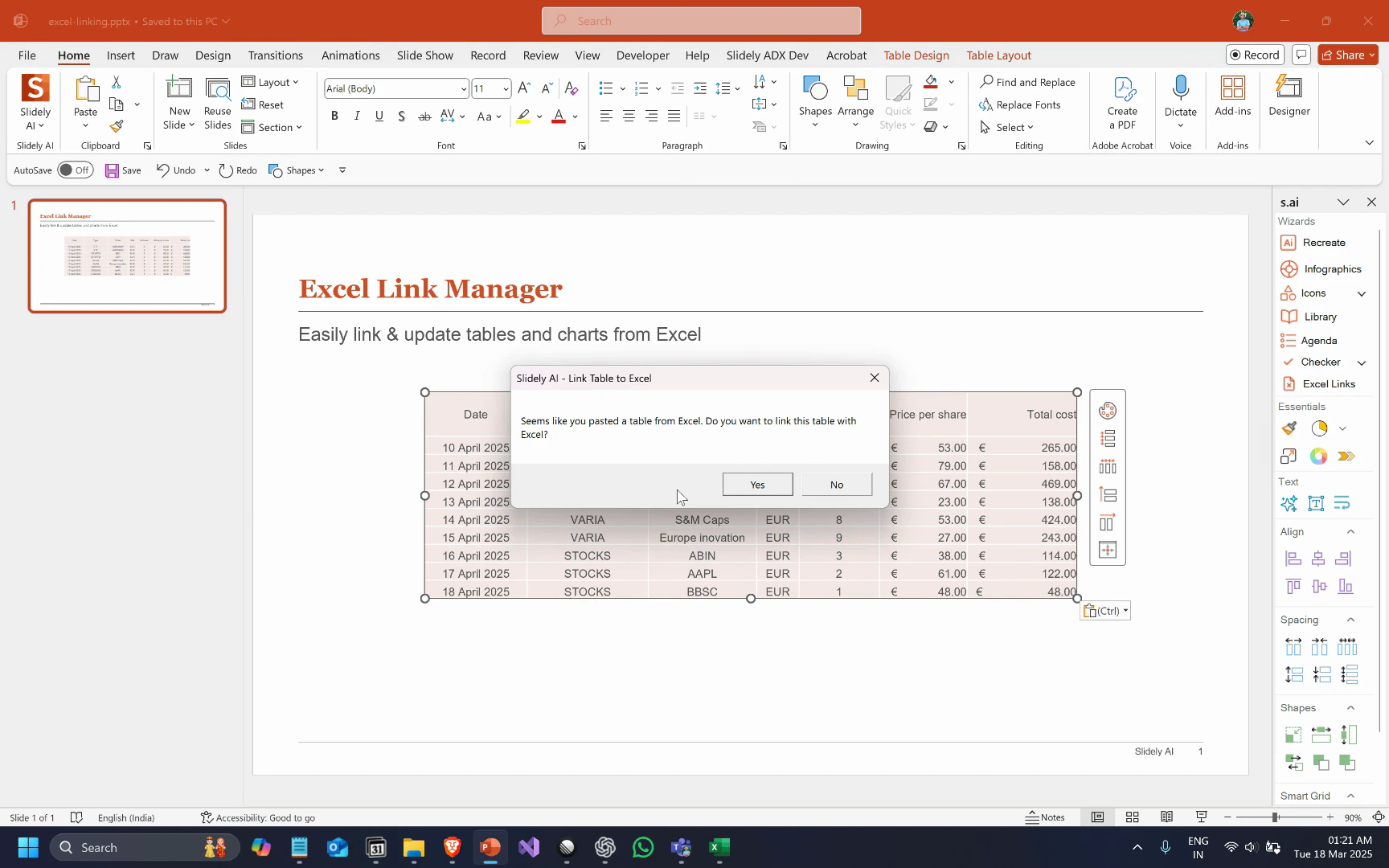 Copy table from Excel