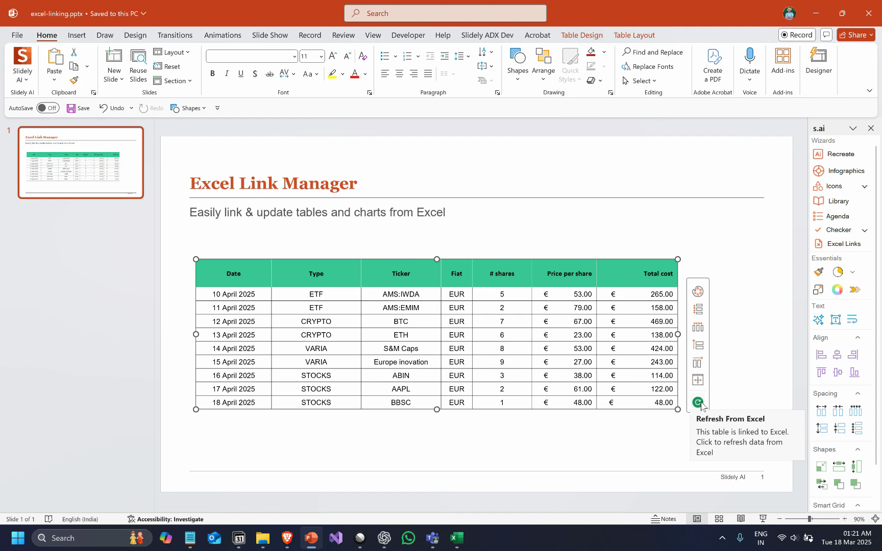 Link table to Excel