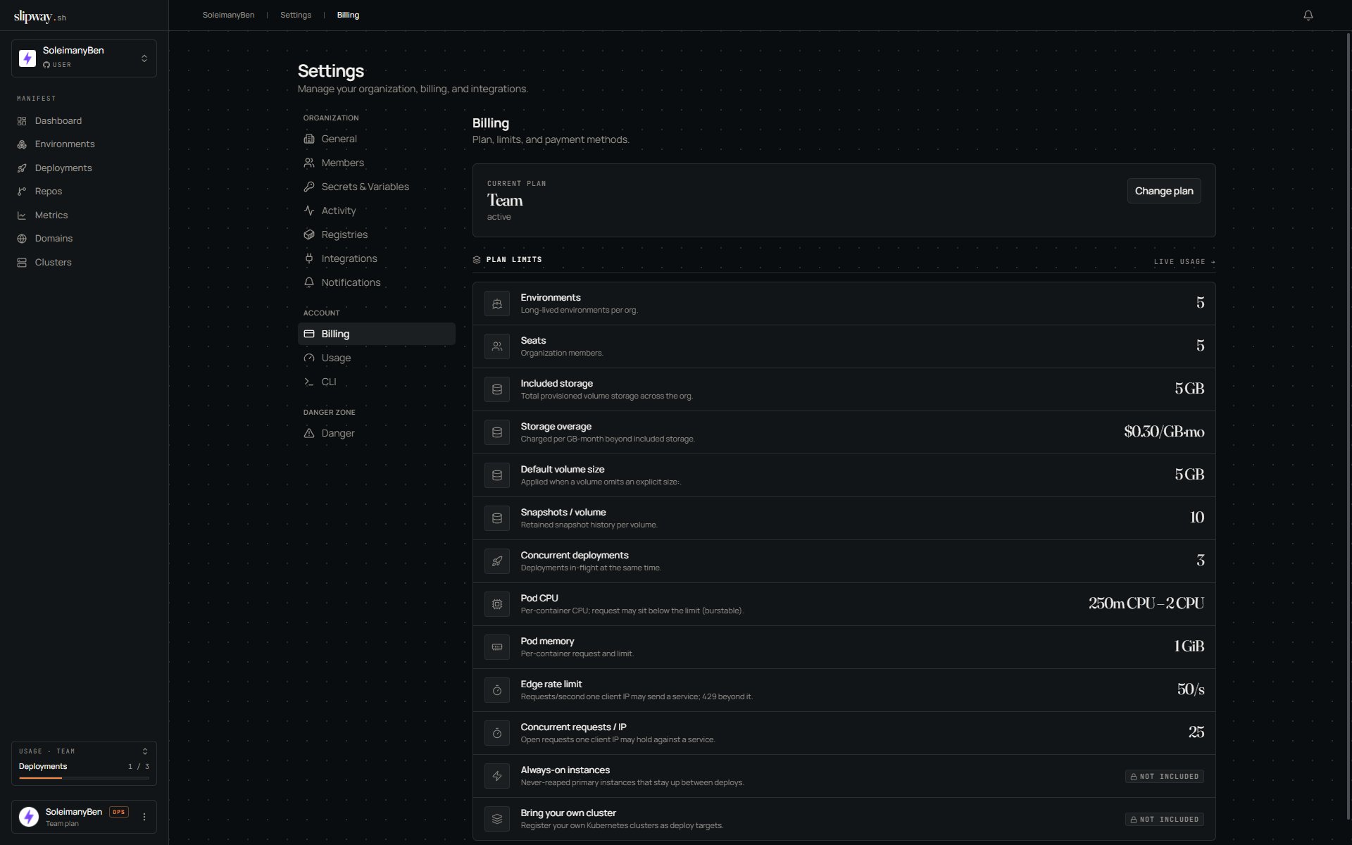 Billing settings page