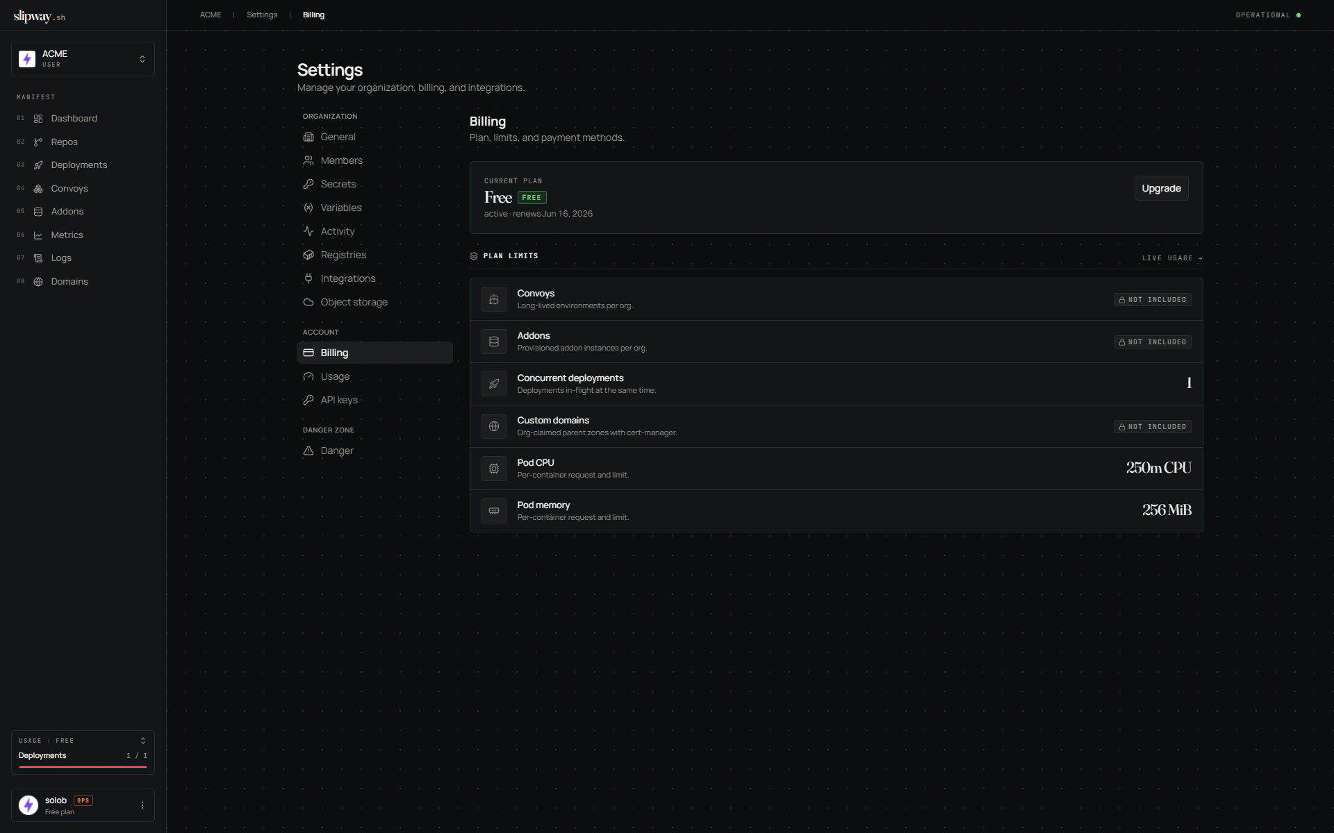 Billing settings page