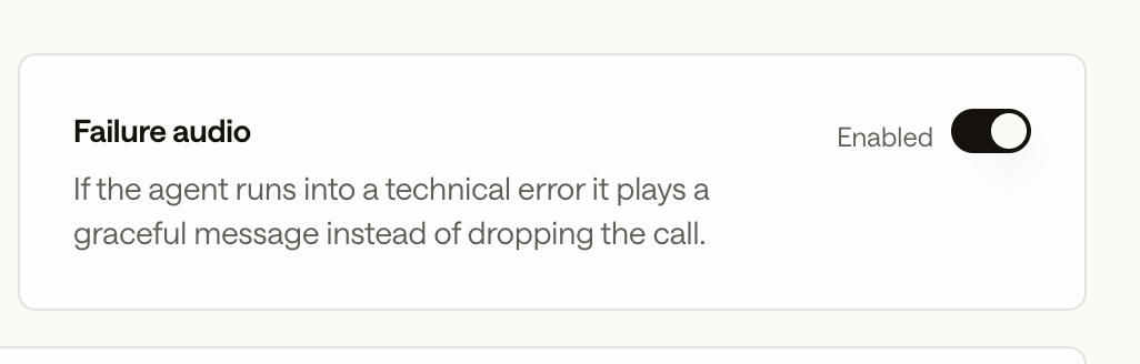 The Failure audio toggle under Agent behavior, set to Enabled