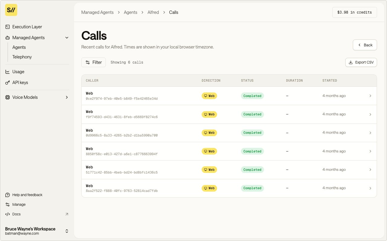 Agent Infra calls list showing call history