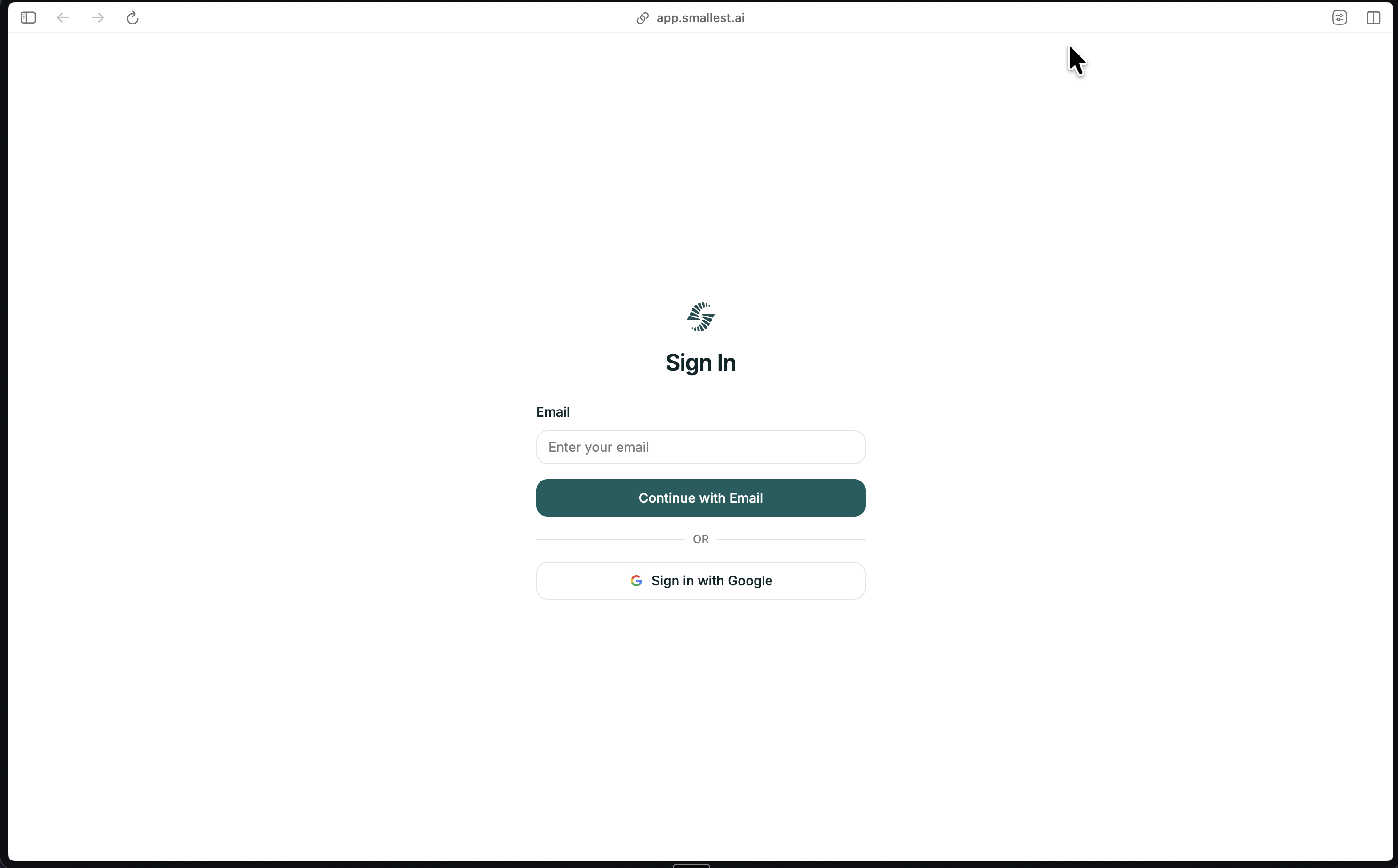 Smallest AI sign up page with email and Google authentication