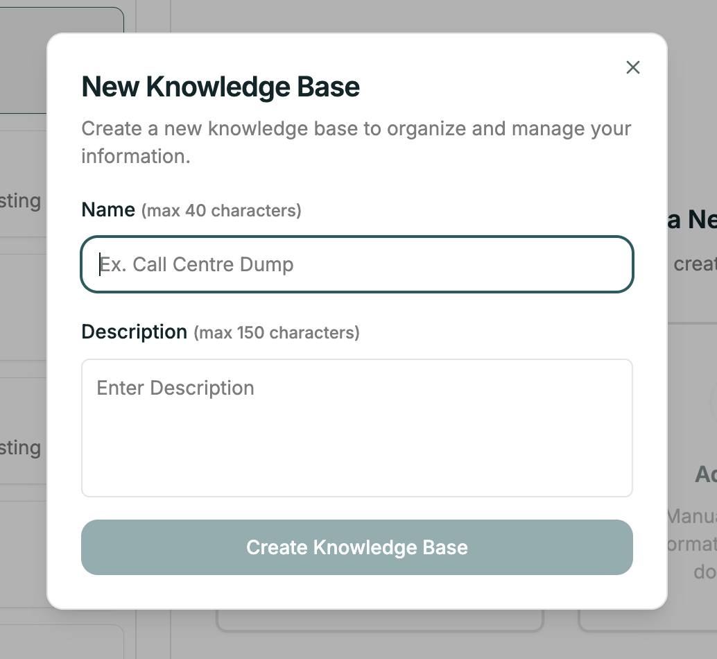 Create Knowledge Base modal