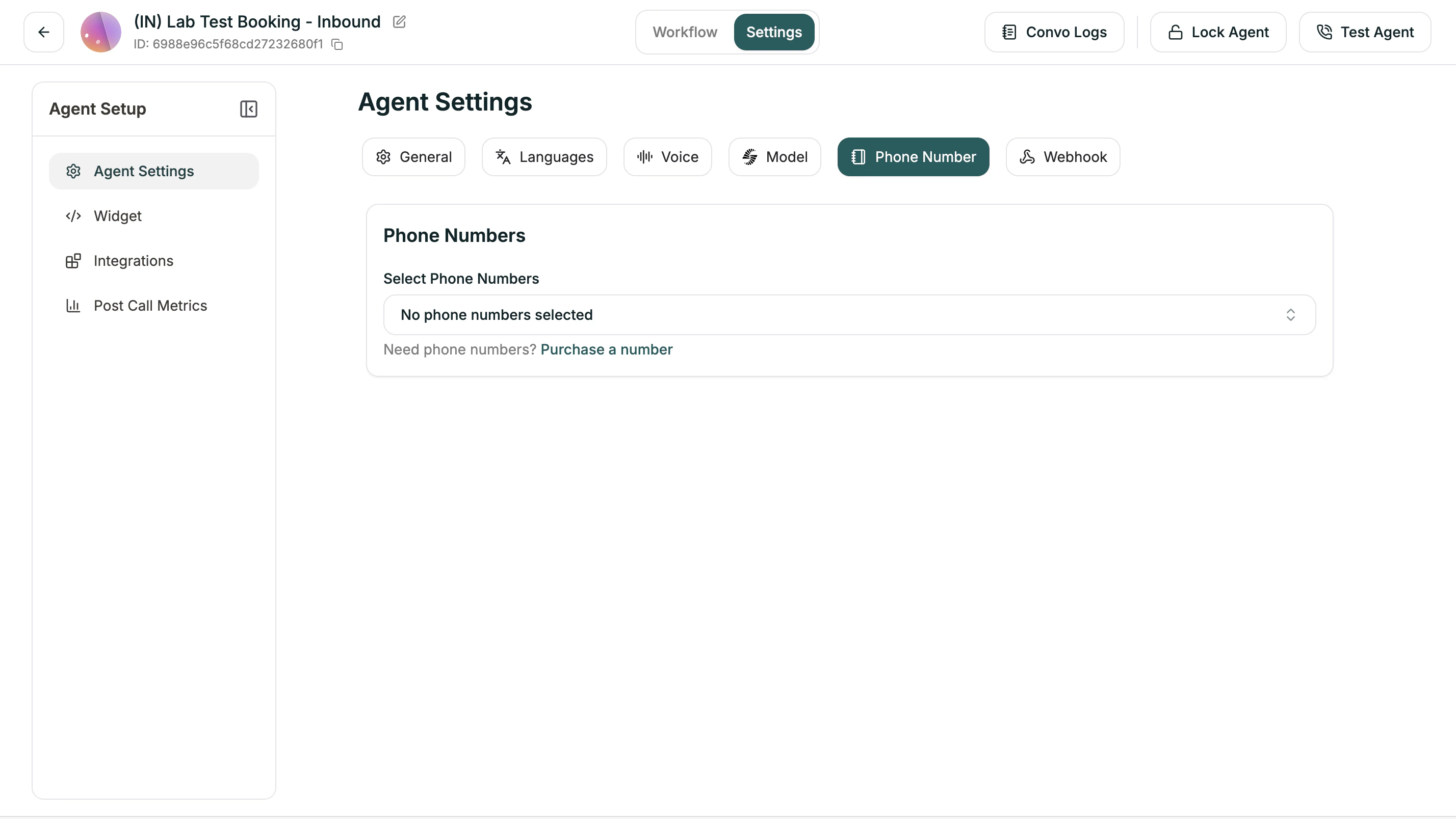 Phone number settings