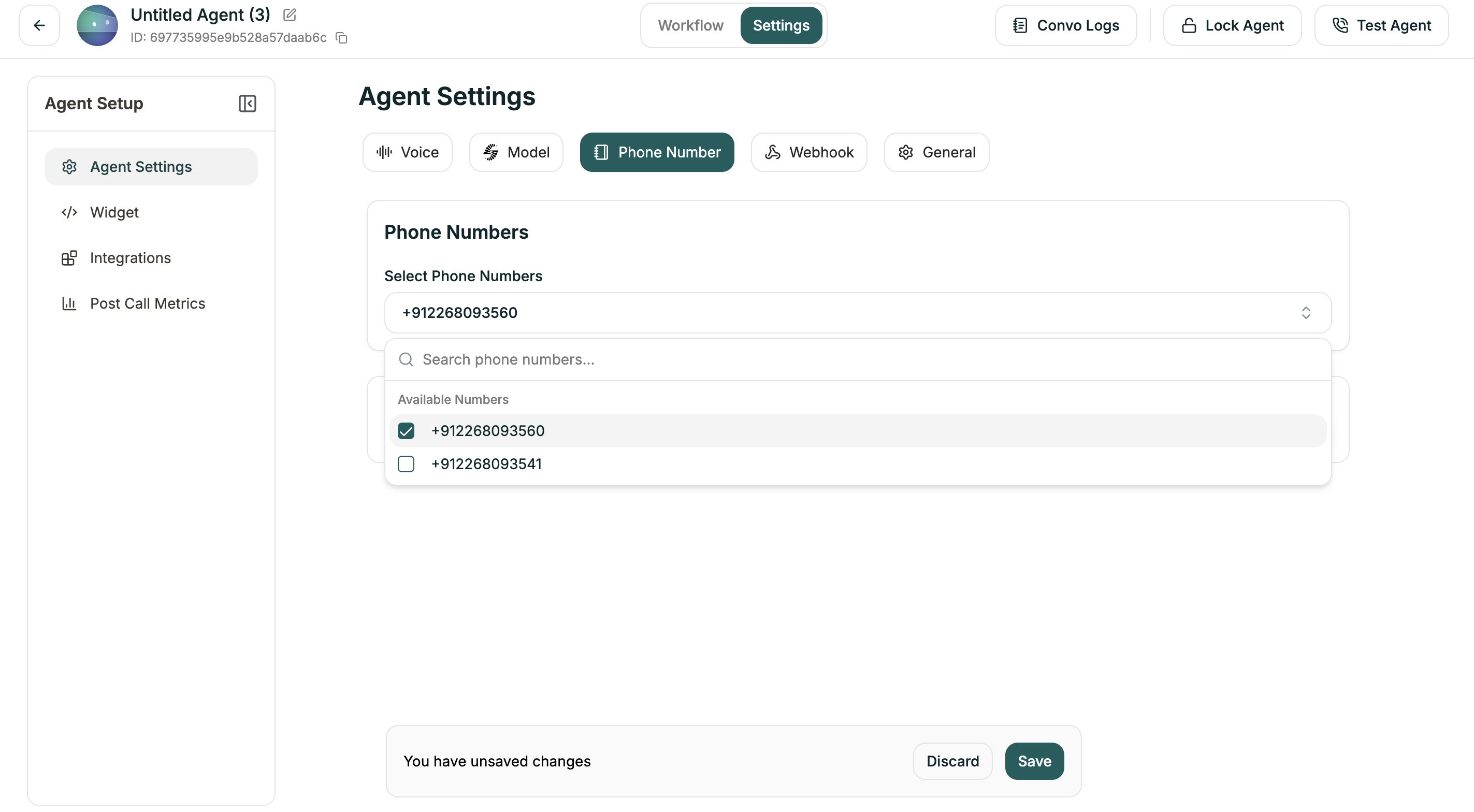 Phone number settings