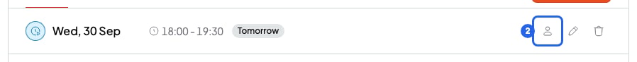 Session in the course list with the person icon numbered 2