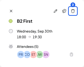 Calendar session window with the Delete session bin numbered 2