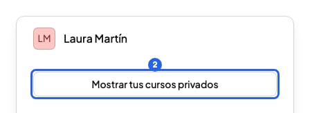 Página de reserva de una profe con el botón Mostrar tus cursos privados numerado con el 2