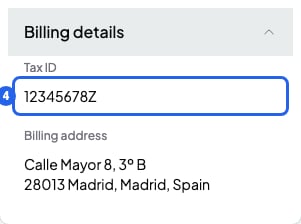 Billing details card on a student's profile, with the Tax ID value numbered 4