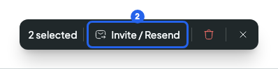 Bar with 2 selected and the Invite / Resend button numbered 2