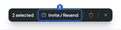 Bar with 2 selected and the Invite / Resend button numbered 2
