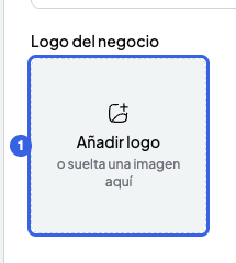 Campo Logo del negocio con el botón Añadir logo numerado con el 1