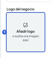 Campo Logo del negocio con el botón Añadir logo numerado con el 1
