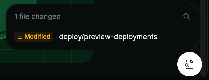 Widget d’aperçu agrandi affichant la liste des fichiers modifiés.