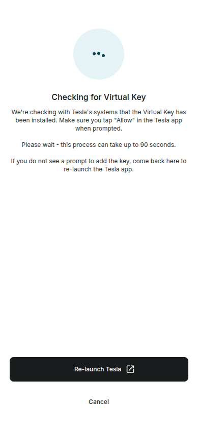 Tesla virtual key relaunch prompt screen