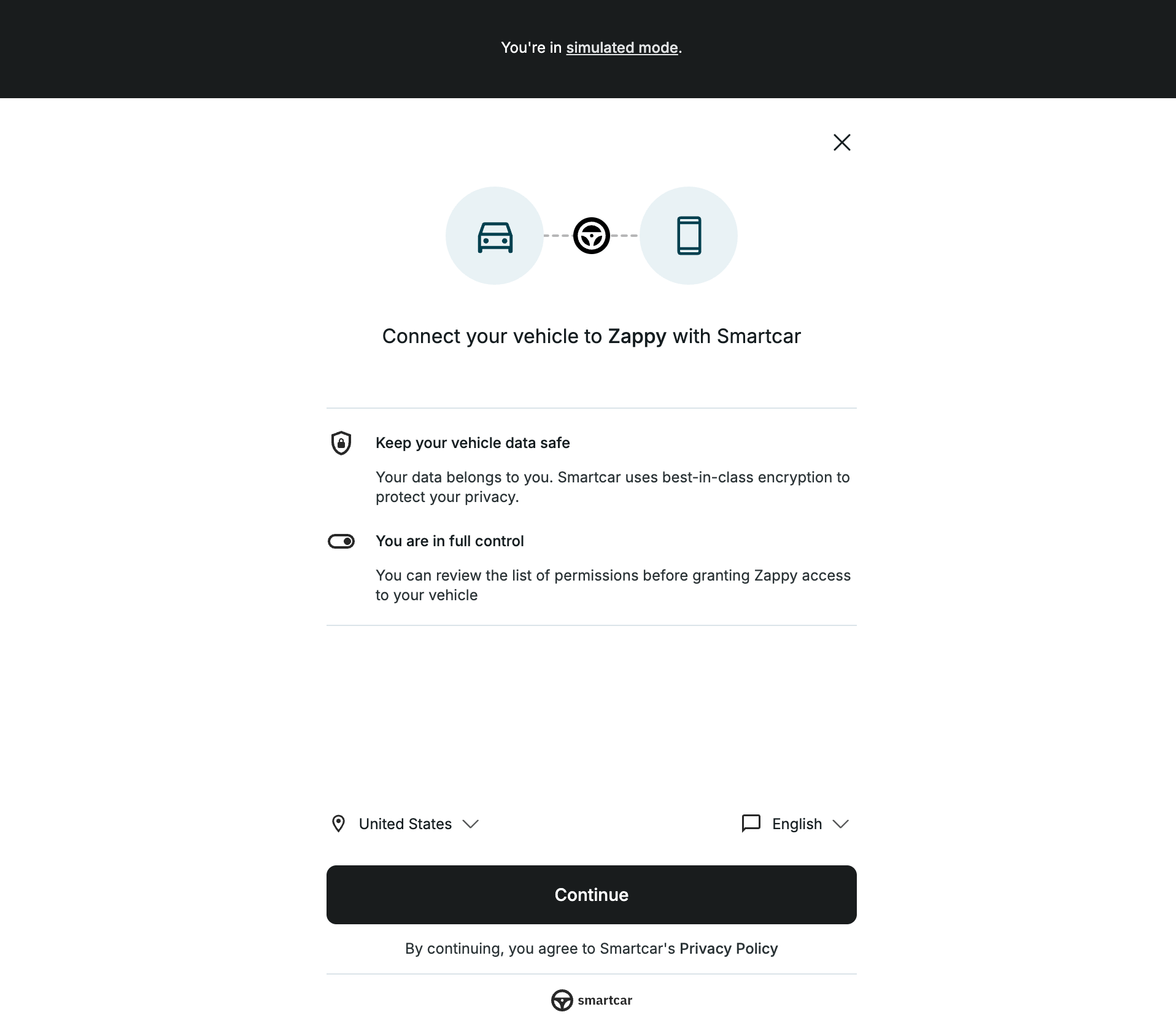 Smartcar Connect in simulated mode
