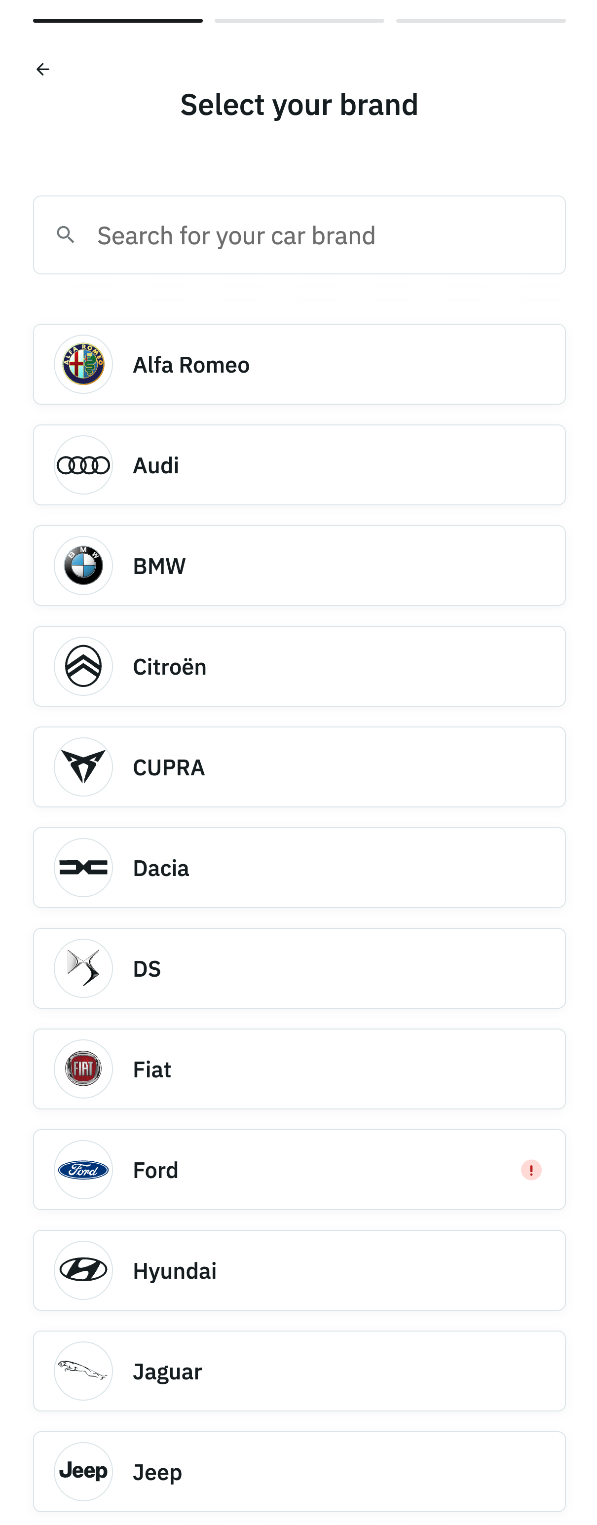 Smartcar brand selection