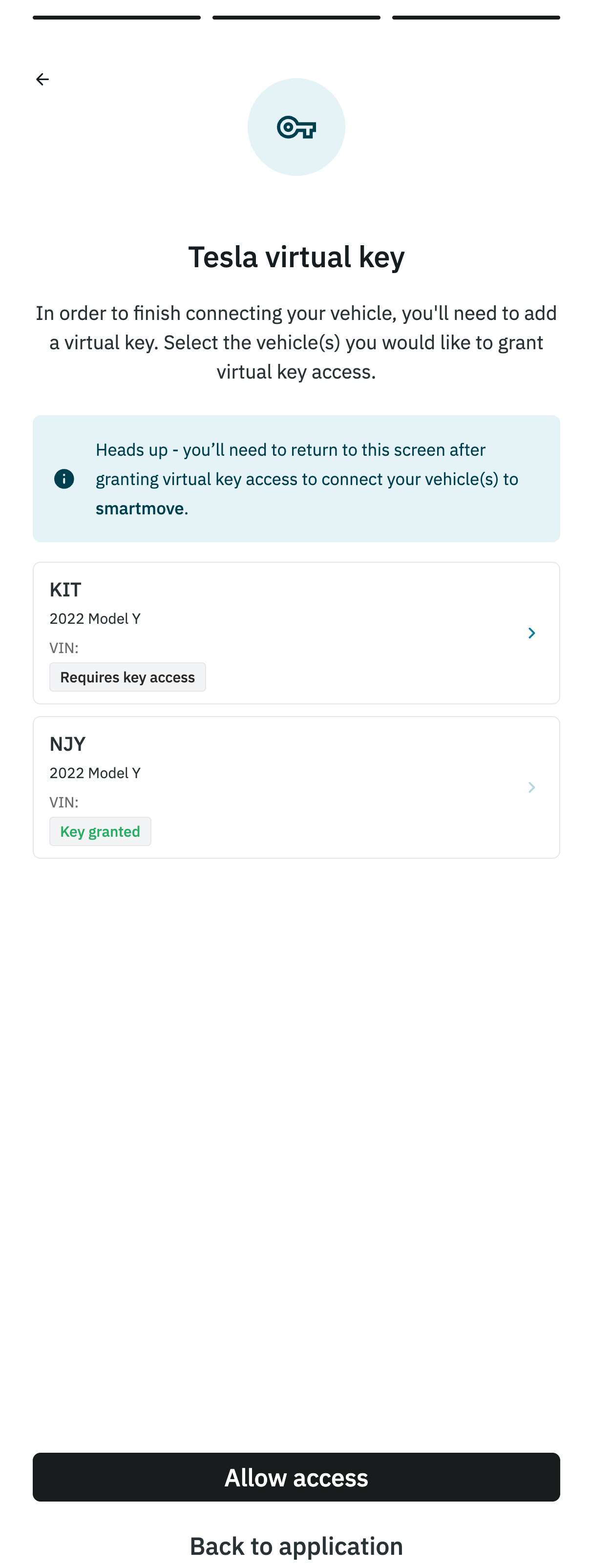 Smartcar virtual key