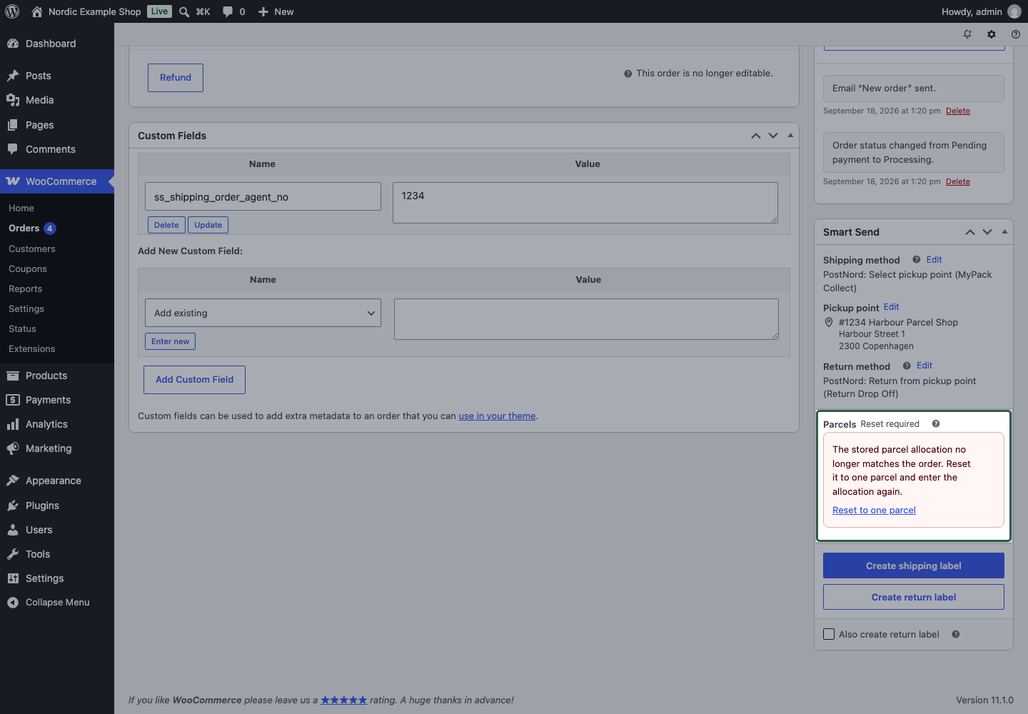 Reset required notice with an explanation that the stored allocation no longer matches the order